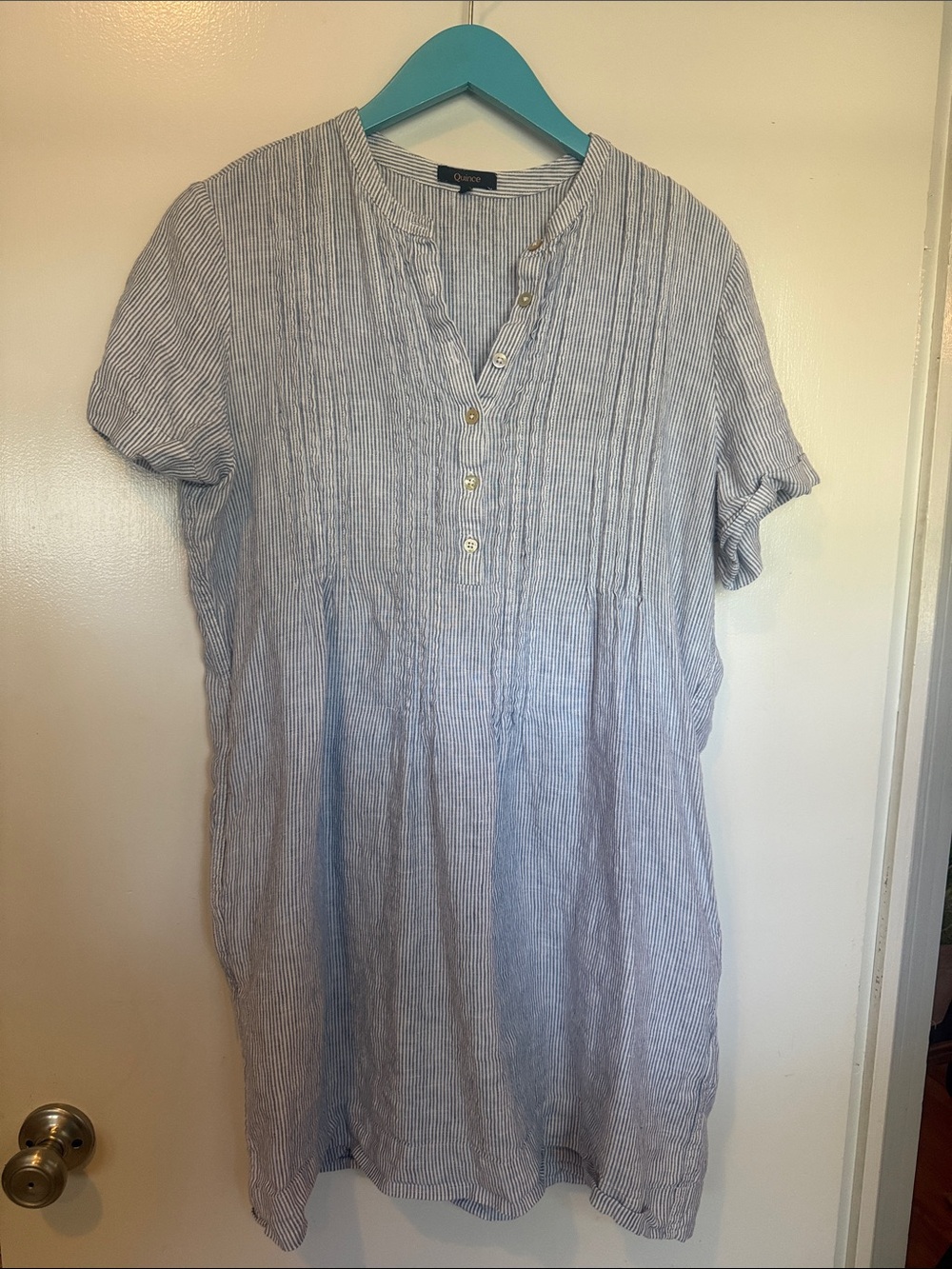 Quince 100% Linen Seersucker Dress M